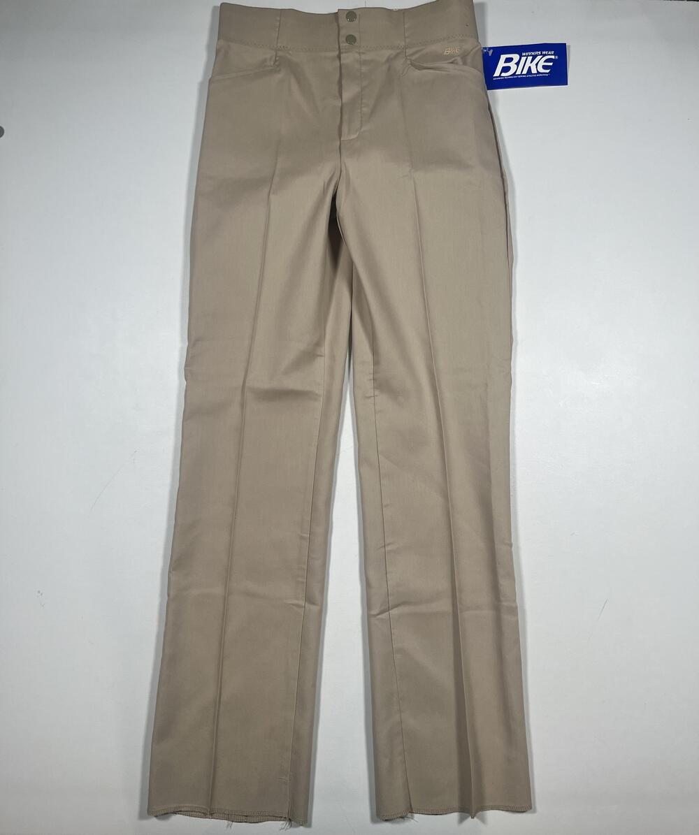 Vintage BIKE Pants Mens Medium Beige Twill Khakis Unhemmed Zip Fly Made USA